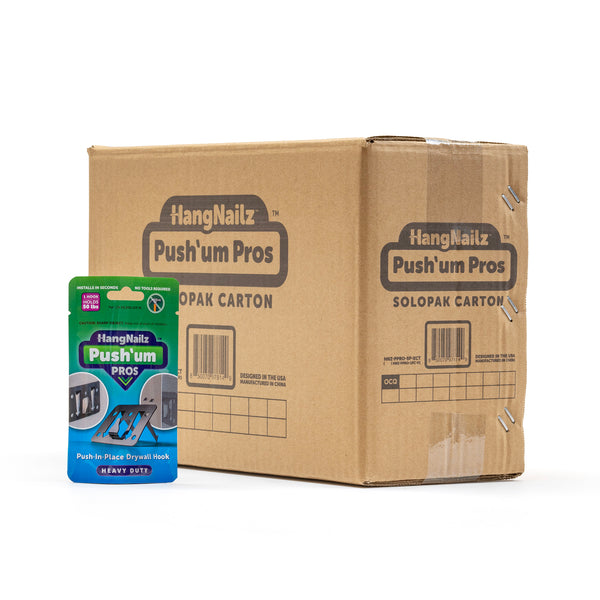 HangNailz™ Push'um Pros, Patented Push-In-Place Heavy Duty Drywall Hooks—SoloPak, 100-Count Carton