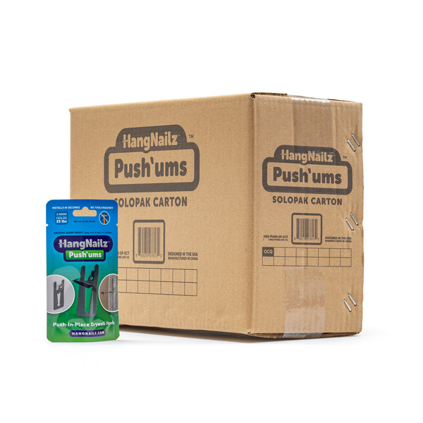 HangNailz™ Push'ums, Patented Push-In-Place Drywall Hooks— SoloPak, 100-Count Carton