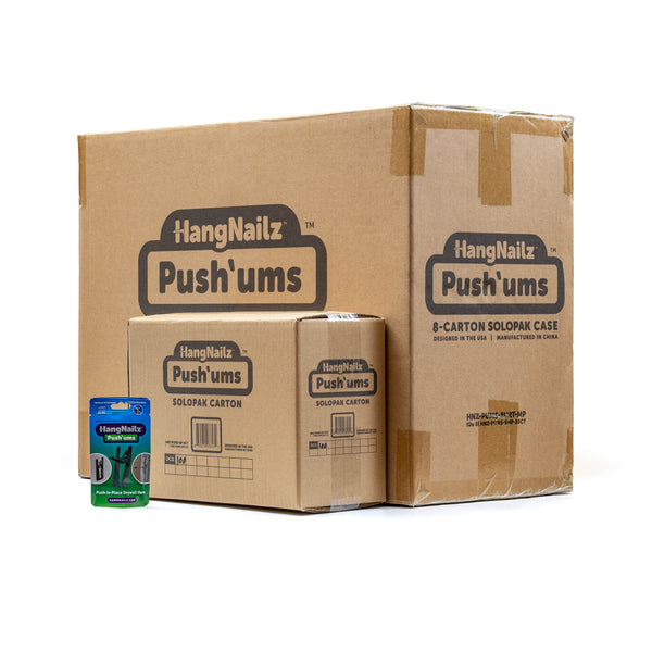 HangNailz™ Push'ums, Patented Push-In-Place Drywall Hooks—SoloPak, 100-Count, 8-Carton Case